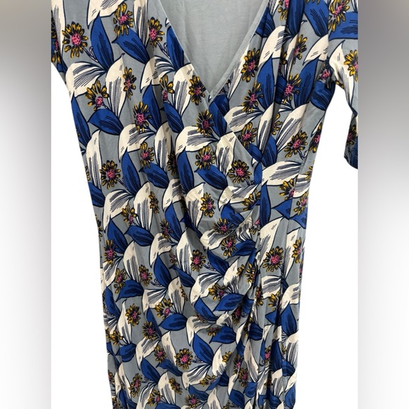 Boden Ruth Faux Wrap Dress Blue Botanical Sz 10 Long workwear business casual - Picture 6 of 12